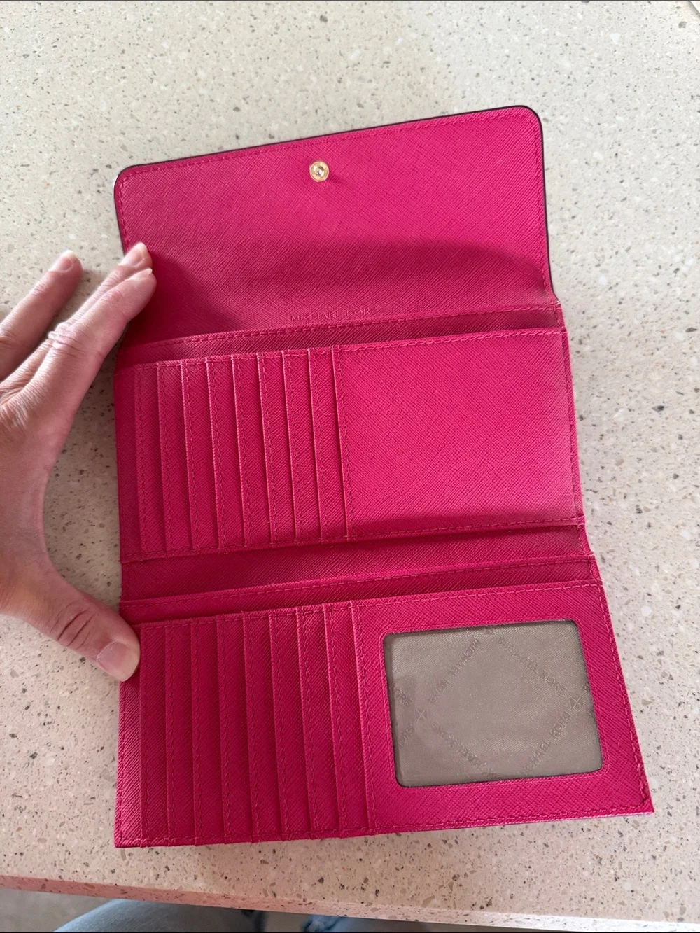 Michael Kors Hot Pink Saffiano Leather Continental Wallet with Gold Logo